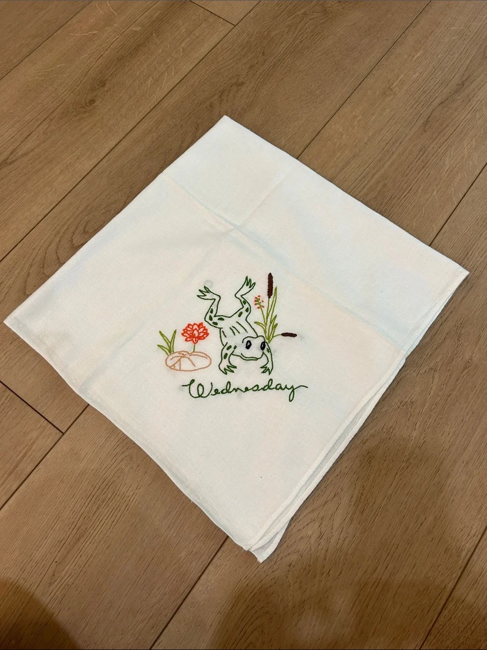 Vintage Hand Embroidered Frog Tea Towels Set